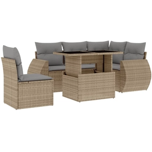 vidaXL Salon de jardin avec coussins 6 pcs beige résine tressée pas cher