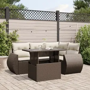 vidaXL - 5-delige - Loungeset - met - kussens - poly - rattan - bruin pas cher