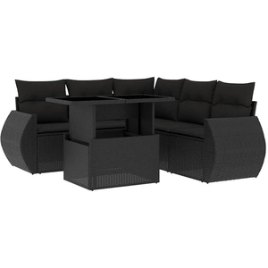 vidaXL Salon de jardin 6 pcs avec coussins noir résine tressée pas cher