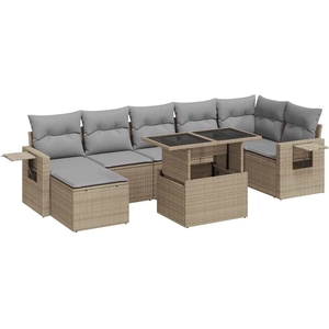 vidaXL Salon de jardin avec coussins 8 pcs beige résine tressée pas cher