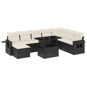 vidaXL Salon de jardin 8 pcs avec coussins noir résine tressée pas cher