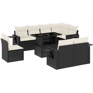 vidaXL Salon de jardin 9 pcs avec coussins noir résine tressée pas cher