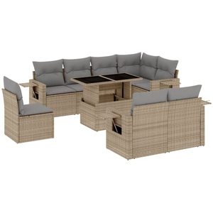 vidaXL Salon de jardin avec coussins 9 pcs beige résine tressée pas cher