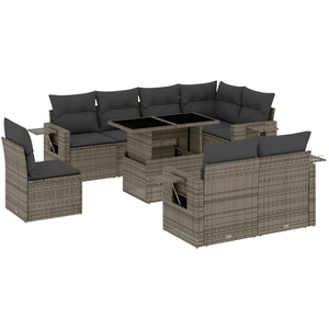 vidaXL Salon de jardin 9 pcs avec coussins gris résine tressée pas cher