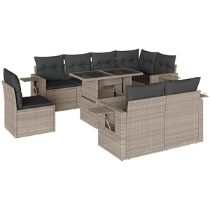 vidaXL Salon de jardin 9 pcs avec coussins gris clair résine tressée pas cher