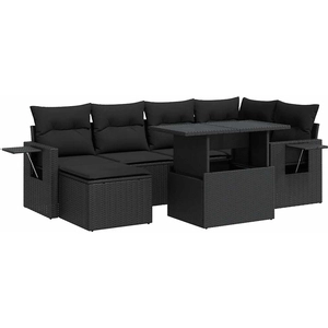 vidaXL Salon de jardin 7 pcs avec coussins noir résine tressée pas cher