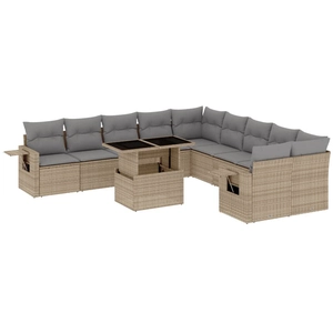 vidaXL Salon de jardin 11 pcs avec coussins beige résine tressée pas cher