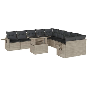 vidaXL Salon de jardin 11 pcs avec coussins gris clair résine tressée pas cher