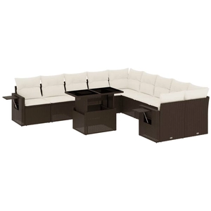 vidaXL Salon de jardin et coussins 11 pcs marron résine tressée pas cher