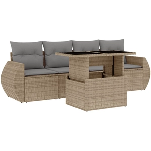 vidaXL Salon de jardin avec coussins 5 pcs beige résine tressée pas cher