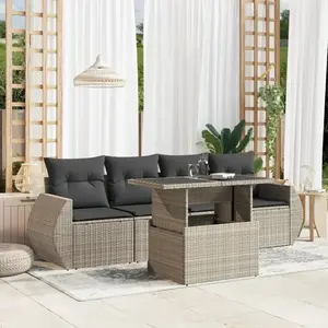 vidaXL Salon de jardin 5 pcs avec coussins gris clair résine tressée pas cher