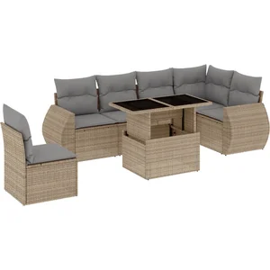 vidaXL Salon de jardin avec coussins 7 pcs beige résine tressée pas cher