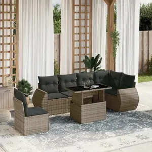 vidaXL Salon de jardin avec coussins 7 pcs gris résine tressée pas cher