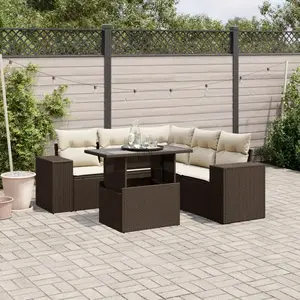 vidaXL - 6-delige - Loungeset - met - kussens - poly - rattan - bruin pas cher
