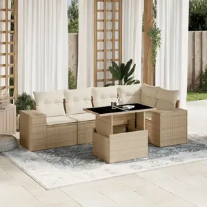 vidaXL Salon de jardin avec coussins 6 pcs beige résine tressée pas cher