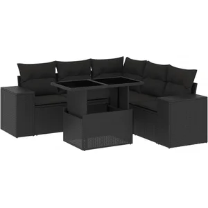 vidaXL Salon de jardin 6 pcs avec coussins noir résine tressée pas cher