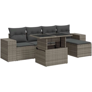 vidaXL Salon de jardin 6 pcs avec coussins gris résine tressée pas cher