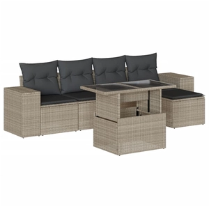 vidaXL Salon de jardin 6 pcs avec coussins gris clair résine tressée pas cher