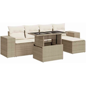vidaXL Salon de jardin avec coussins 6 pcs beige résine tressée pas cher