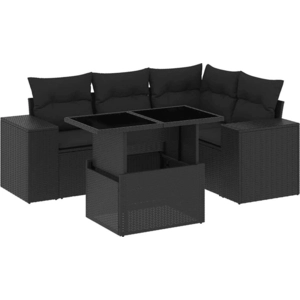 vidaXL Salon de jardin 5 pcs avec coussins noir résine tressée pas cher