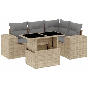 vidaXL Salon de jardin avec coussins 5 pcs beige résine tressée pas cher