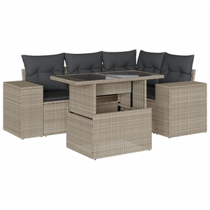 vidaXL Salon de jardin 5 pcs avec coussins gris clair résine tressée pas cher