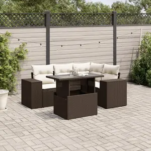 vidaXL - 5-delige - Loungeset - met - kussens - poly - rattan - bruin pas cher
