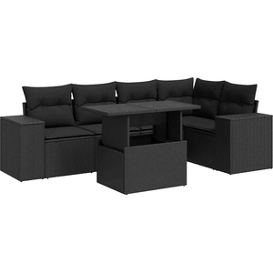 vidaXL Salon de jardin 6 pcs avec coussins noir résine tressée pas cher