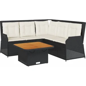 vidaXL Salon de jardin 4 pcs avec coussins Noir Résine tressée pas cher