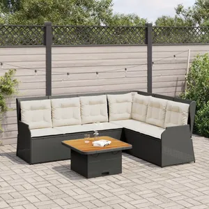 vidaXL Salon de jardin 5 pcs avec coussins Noir Résine tressée pas cher