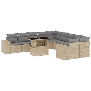 vidaXL Salon de jardin 11 pcs avec coussins beige résine tressée pas cher