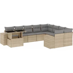 vidaXL Salon de jardin avec coussins 10 pcs beige résine tressée pas cher