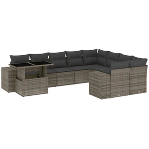 vidaXL Salon de jardin avec coussins 10 pcs gris résine tressée pas cher