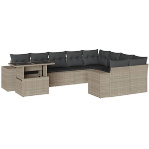 vidaXL Salon de jardin avec coussins 10 pcs gris clair résine tressée pas cher