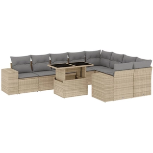 vidaXL Salon de jardin avec coussins 10 pcs beige résine tressée pas cher