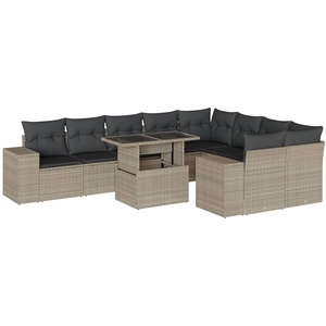 vidaXL Salon de jardin avec coussins 10 pcs gris clair résine tressée pas cher