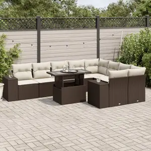 vidaXL - 10-delige - Loungeset - met - kussens - poly - rattan - bruin pas cher