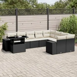 vidaXL Salon de jardin 10 pcs avec coussins noir résine tressée pas cher