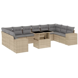 vidaXL Salon de jardin 11 pcs avec coussins beige résine tressée pas cher