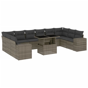 vidaXL Salon de jardin 11 pcs avec coussins gris résine tressée pas cher