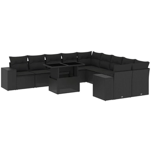 vidaXL Salon de jardin 11 pcs avec coussins noir résine tressée pas cher