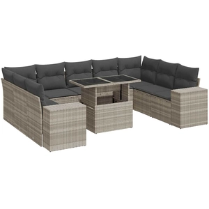 vidaXL Salon de jardin avec coussins 10 pcs gris clair résine tressée pas cher