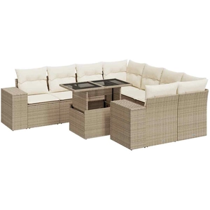 vidaXL Salon de jardin avec coussins 9 pcs beige résine tressée pas cher