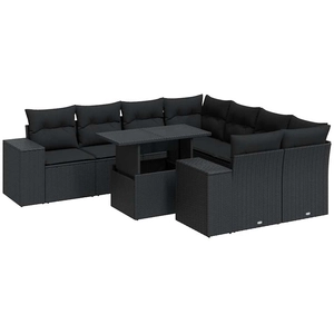 vidaXL Salon de jardin 9 pcs avec coussins noir résine tressée pas cher