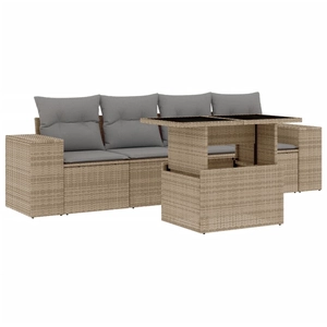 vidaXL Salon de jardin avec coussins 5 pcs beige résine tressée pas cher