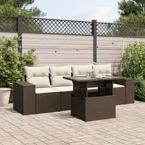 vidaXL - 5-delige - Loungeset - met - kussens - poly - rattan - bruin pas cher