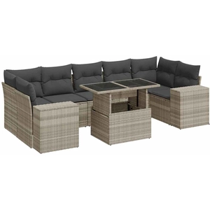 vidaXL Salon de jardin 8 pcs avec coussins gris clair résine tressée pas cher