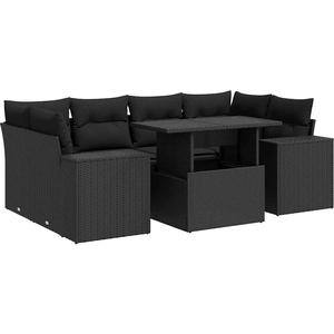 vidaXL Salon de jardin 7 pcs avec coussins noir résine tressée pas cher