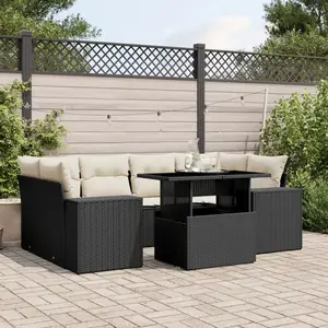 vidaXL Salon de jardin 7 pcs avec coussins noir résine tressée pas cher
