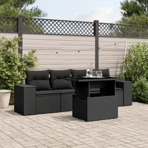 vidaXL Salon de jardin 5 pcs avec coussins noir résine tressée pas cher